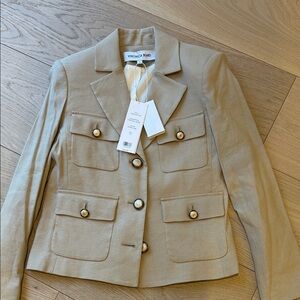 Veronica Beard Schuyler Blazer in Khaki with Gold Buttons